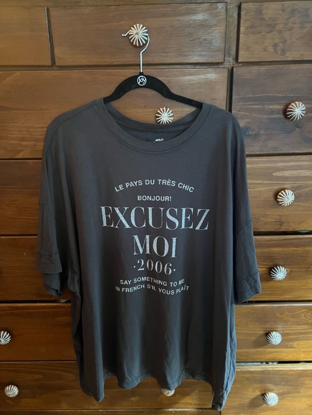 Aerie Crew Oversized Boyfriend Shirt XL 'Excusez Moi' Short Sleeve Graphic Tee